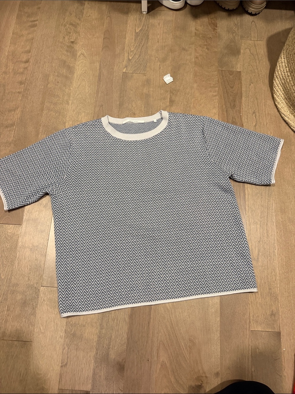 Blue Chevron Knit Tee with White Trim